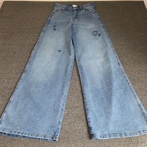 Mills Millie Bobby Brown Heart Cut Out Wide Leg Jeans Light Wash Womens 0 Preppy